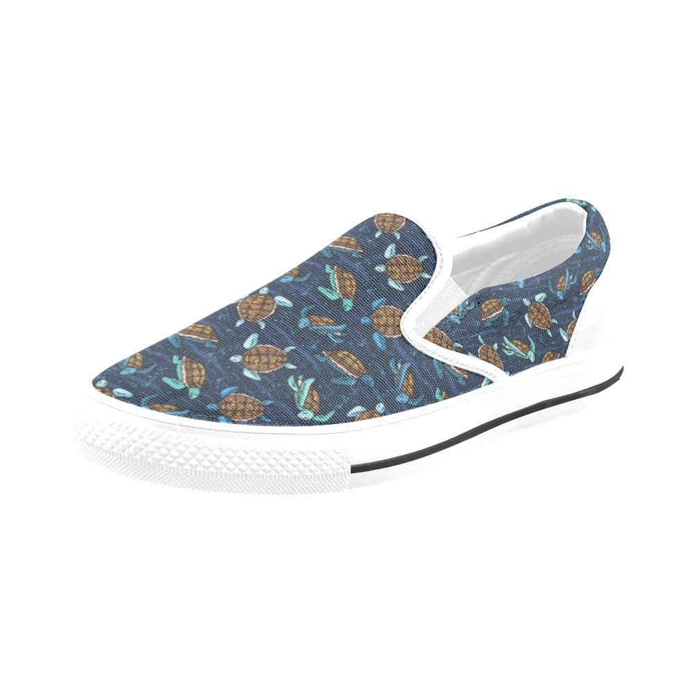 Sea Turtle Print Design LKS3011 White Slip Ons Canvas Women's Shoes