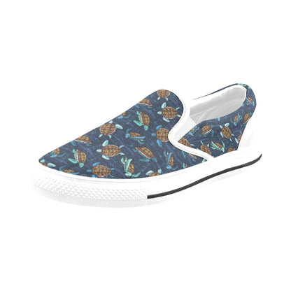 Sea Turtle Print Design LKS3011 White Slip Ons Canvas Women's Shoes