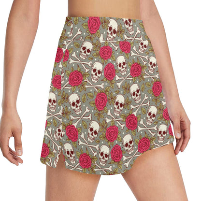Skull Bone Rose Print Design LKS303 17" Golf & Pickleball Skort with Pockets