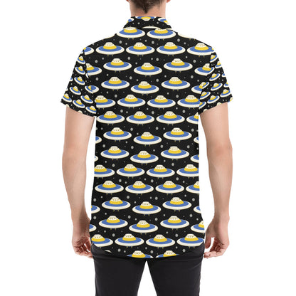UFO Print Design LKS303 Men Short Sleeve Button Up Shirt