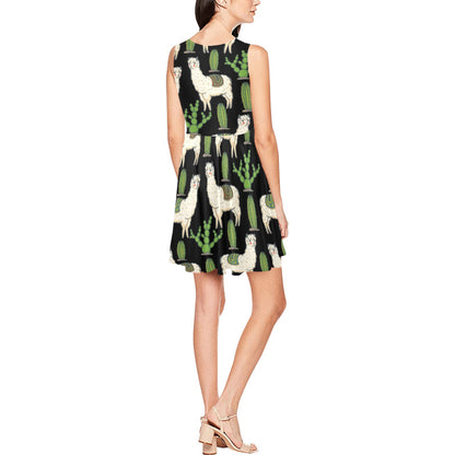Llama Cactus Pattern Print Design 011 Sleeveless Dress