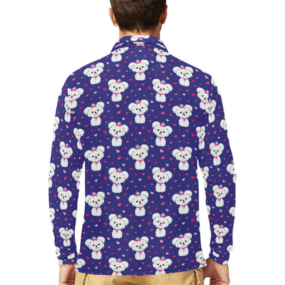 Maltese Pattern Print Design 02 Long Sleeve Polo Shirt For Men's