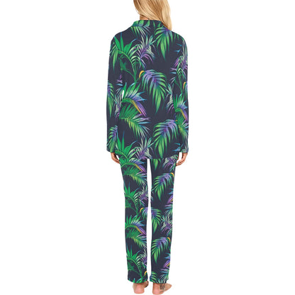Palm Leaves Pattern Print Design PL04 Women's Long Pajama Set