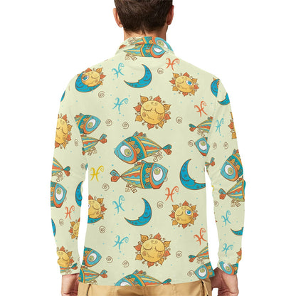 Pisces Pattern Print Design A03 Long Sleeve Polo Shirt For Men's