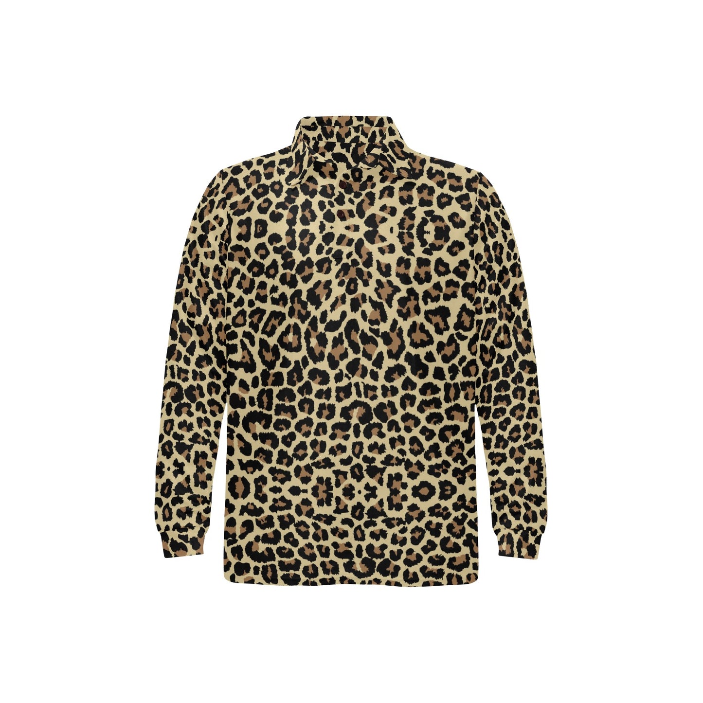 Cheetah Pattern Print Design 02 Long Sleeve Polo Shirt For Men's