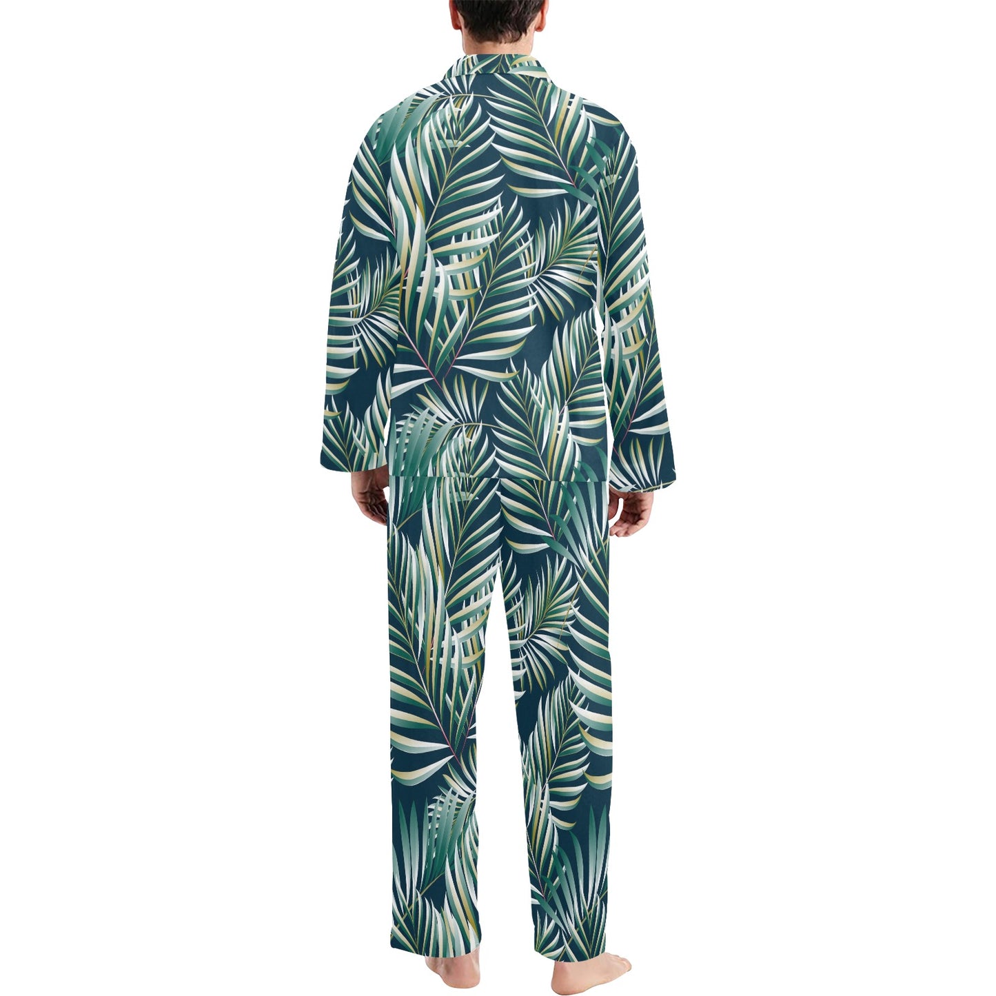 Sun Spot Tropical Palm Leaves hower Curtain Men's Long Pajama Set