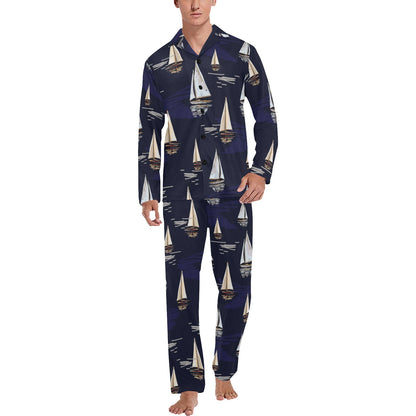 Sailing Ships Pattern Print Design A05 Men's Long Pajama Set
