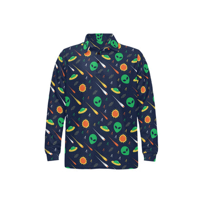 Alien UFO Pattern Print Design 05 Long Sleeve Polo Shirt For Men's