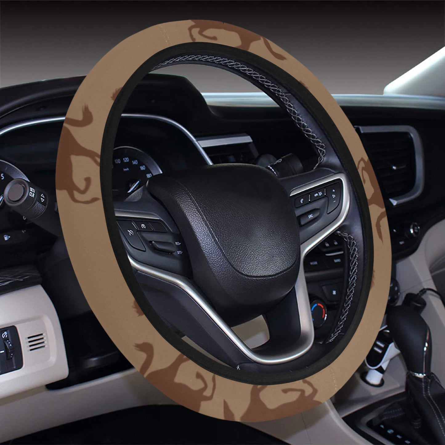Horse Brown Print Design LKS307 Steering Wheel Cover with Elastic Edge