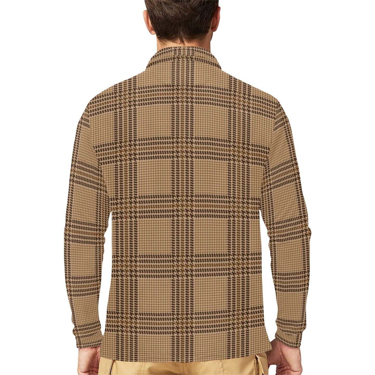 Houndstooth Brown Pattern Print Design 04 Long Sleeve Polo Shirt For Men's
