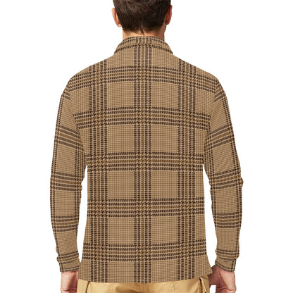 Houndstooth Brown Pattern Print Design 04 Long Sleeve Polo Shirt For Men's