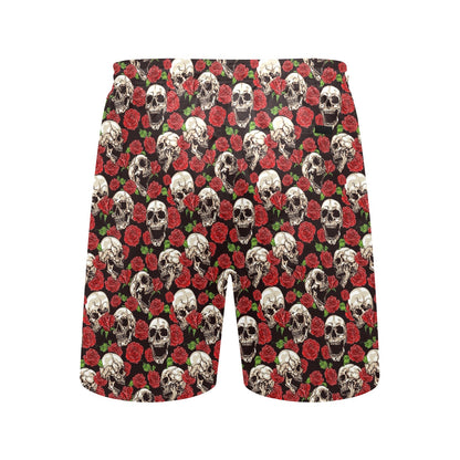 Skull Roses Design Themed Print Men's Swim Trunks Beach Shorts