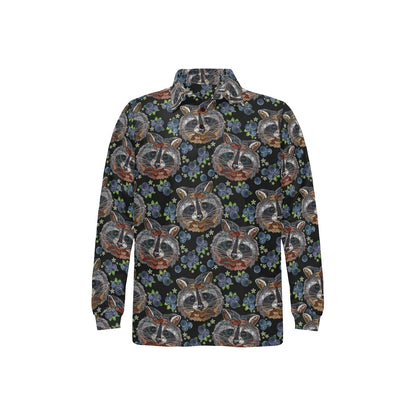 Raccoon Pattern Print Design A03 Long Sleeve Polo Shirt For Men's
