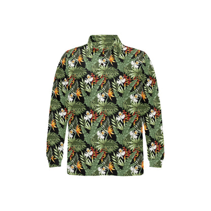 Bird Of Paradise Pattern Print Design 02 Long Sleeve Polo Shirt For Men's