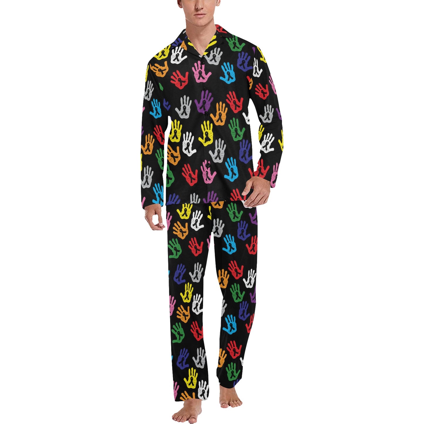 Cancer Awareness Pattern Print Design 04 Men's Long Pajama Set