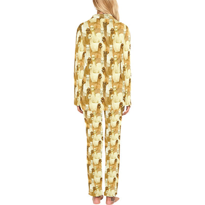 Alpaca Watercolor Design Themed Print Women's Long Pajama Set