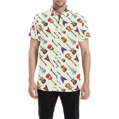 Electric Guitar Print Design LKS404 Men Short Sleeve Button Up Shirt