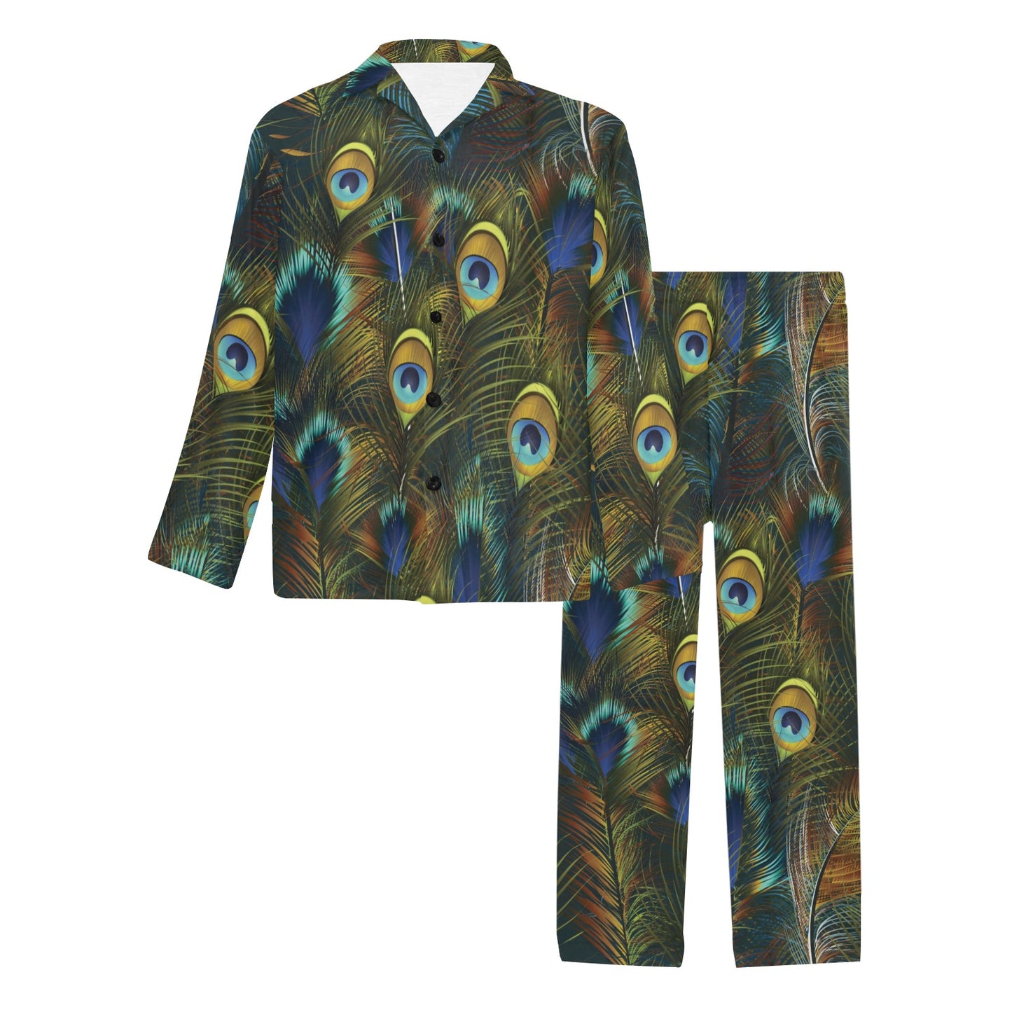 Peacock Feather Pattern Print Design A03 Men's Long Pajama Set
