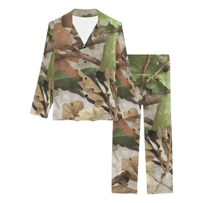 Camo Realistic Tree Forest Print Women's Long Pajama Set