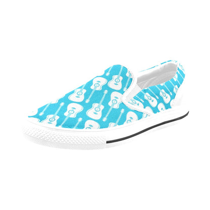Acoustic Guitar Print Design LKS404 White Slip Ons Canvas Women's Shoes