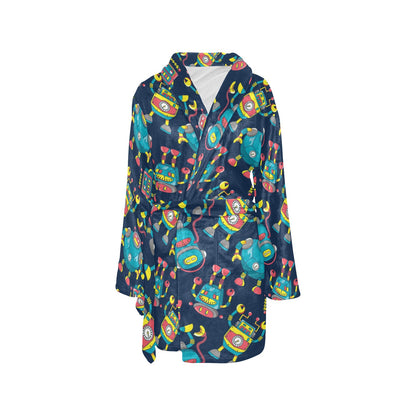 Robot Pattern Print Design A05 Women's Fleece Robe