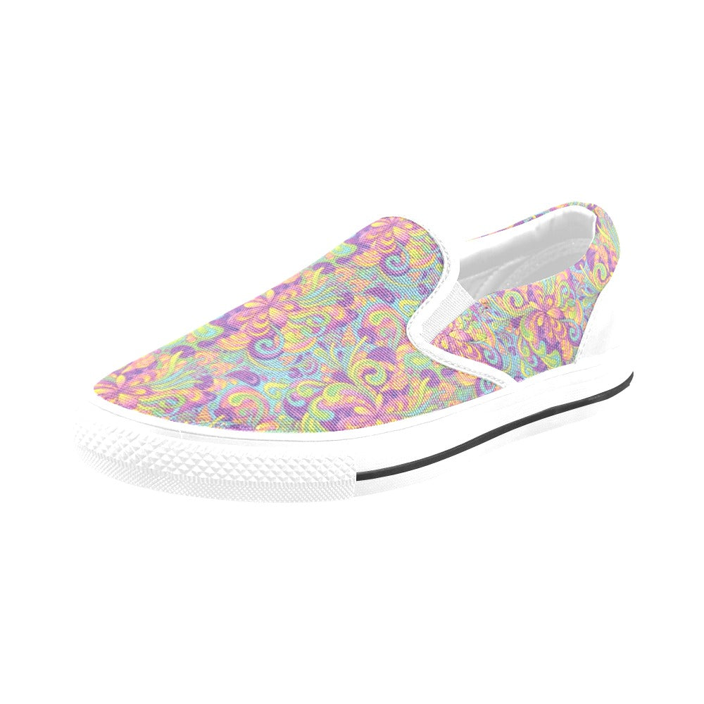 Trippy Print Design LKS306 White Slip Ons Canvas Women's Shoes