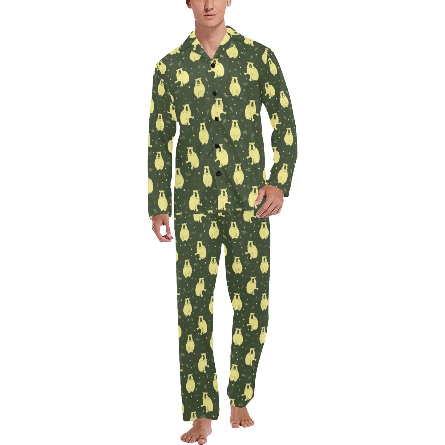 Capybara Pattern Print Design 03 Men's Long Pajama Set