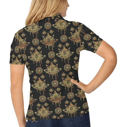 lotus Boho Pattern Print Design LO03 Women's Polo Shirt
