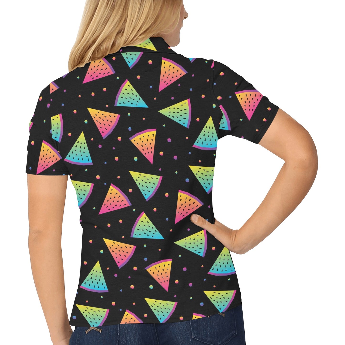 Rainbow Watermelon Pattern Print Design A04 Women's Polo Shirt
