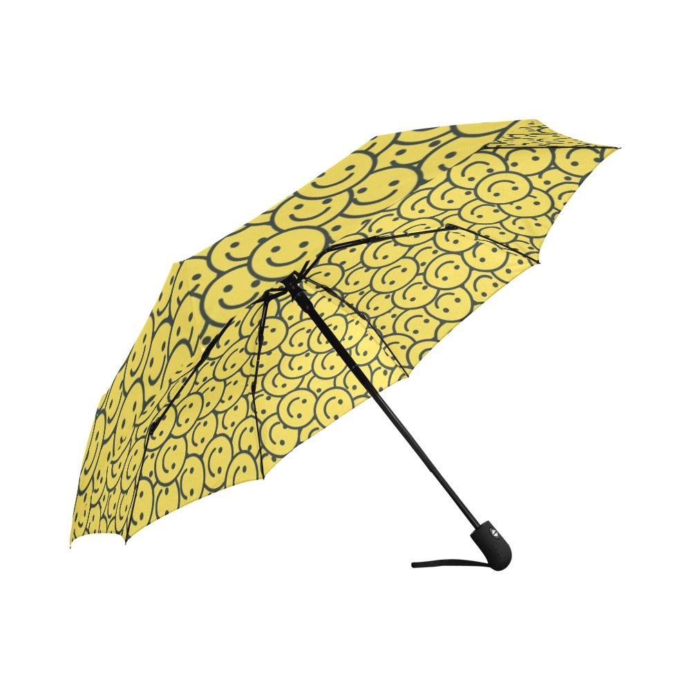 Smiley Face Emoji Print Design LKS302 Anti-UV Automatic Umbrella