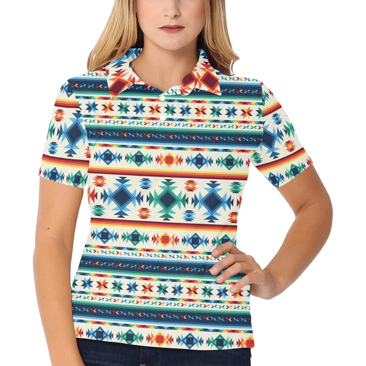 Aztec Pattern Print Design 02 Women's Polo Shirt