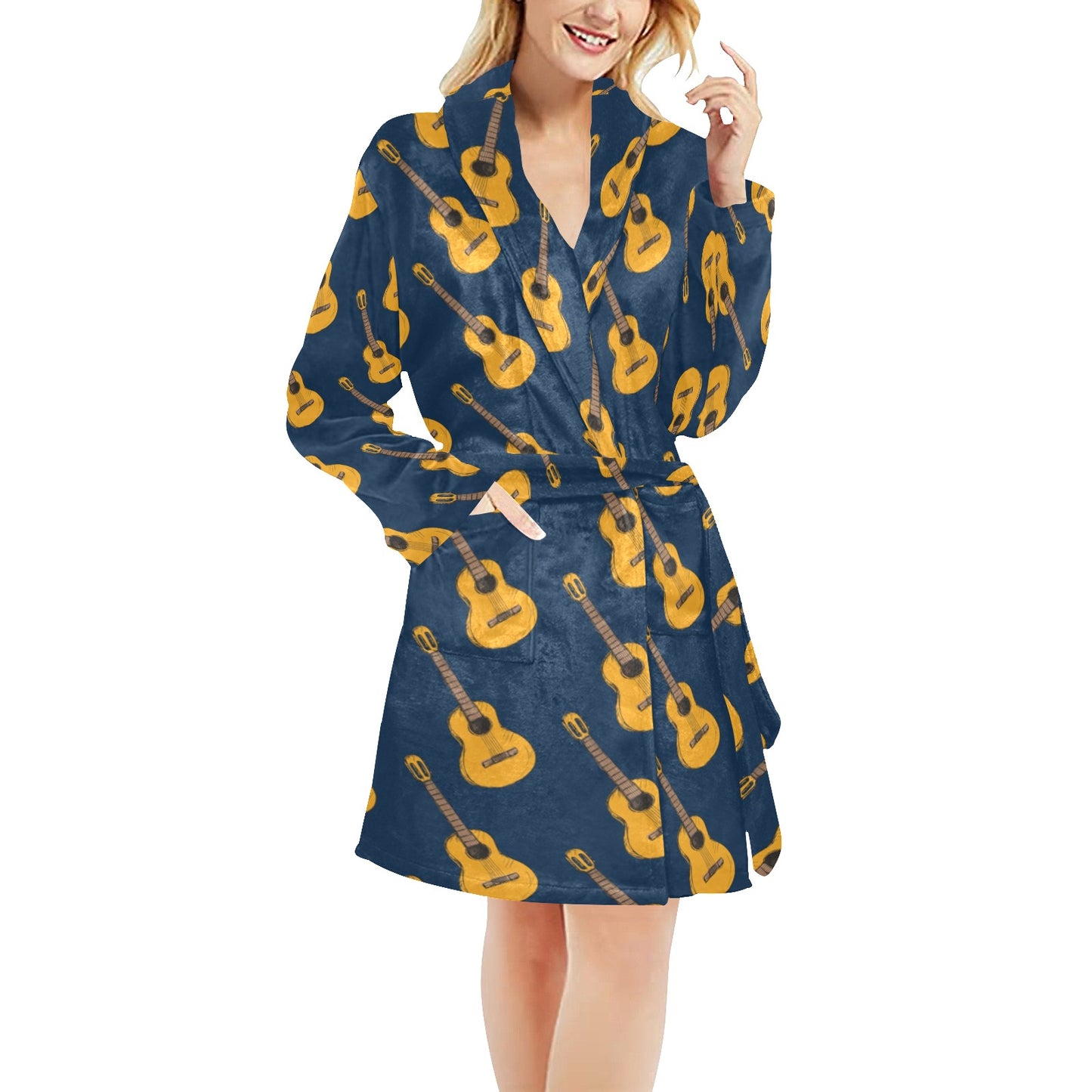 Acoustic Guitar Pattern Print Design 04 Women's Fleece Robe