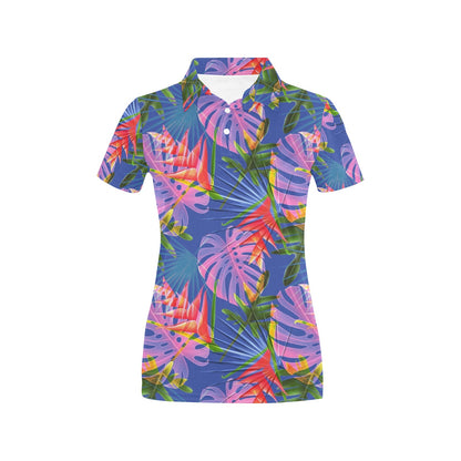 Tropical Flower Pattern Print Design TF025 Women's Polo Shirt