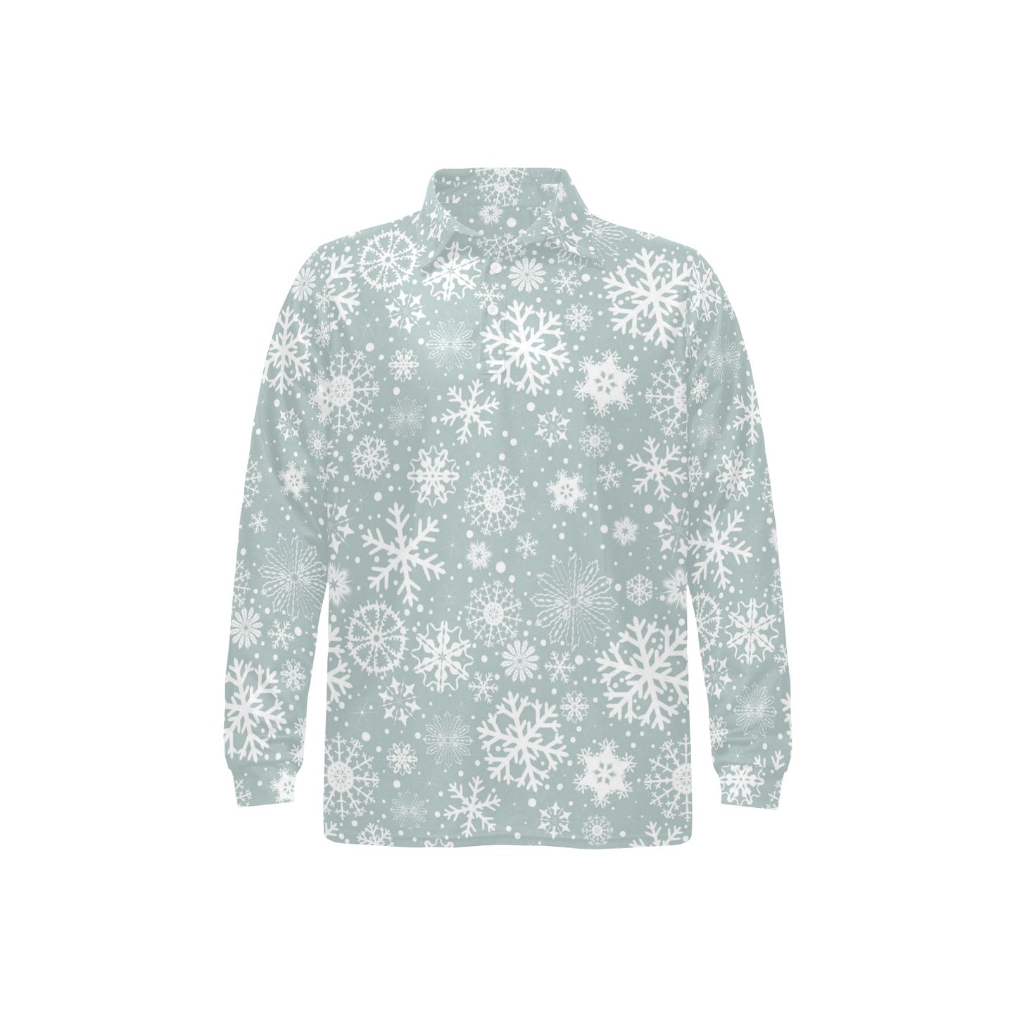 Snowflake Print Design LKS303 Long Sleeve Polo Shirt For Men's
