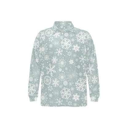 Snowflake Print Design LKS303 Long Sleeve Polo Shirt For Men's