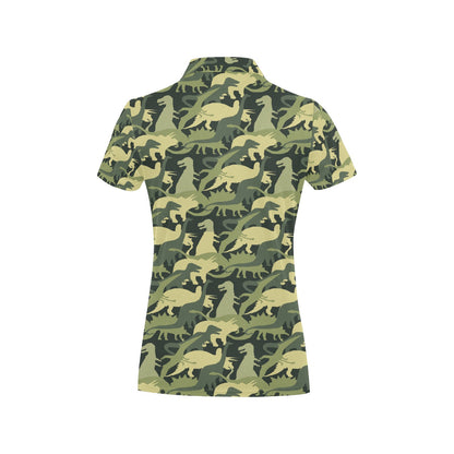 Camouflage Dinosaur Pattern Print Design 03 Women's Polo Shirt