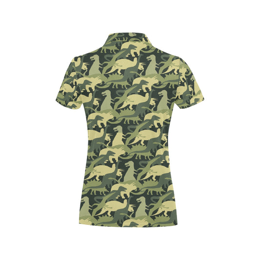 Camouflage Dinosaur Pattern Print Design 03 Women's Polo Shirt