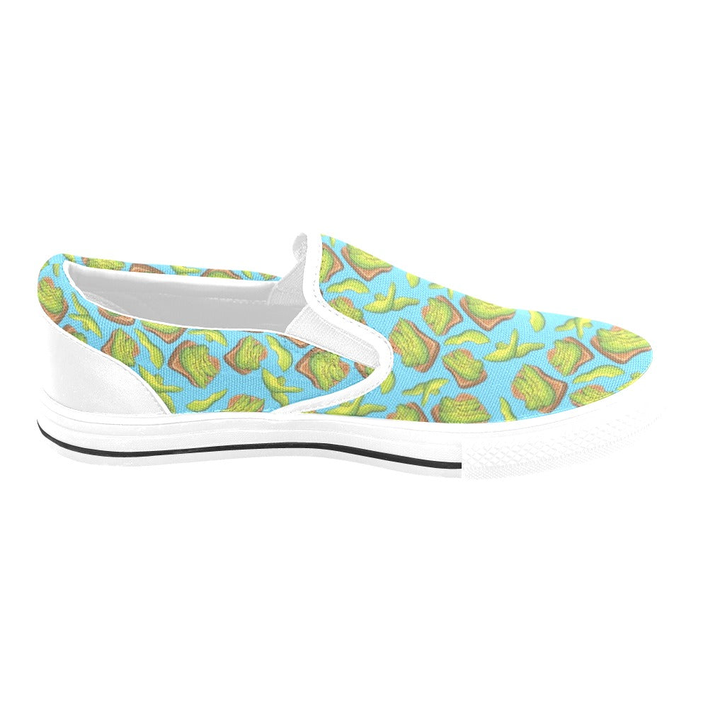 Sandwich Avocado Print Design LKS306 White Slip Ons Canvas Women's Shoes