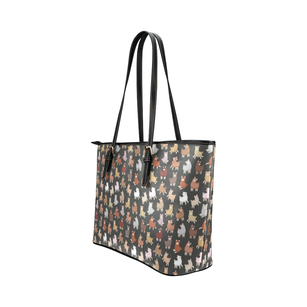 Alpaca Cute Design Themed Print Leather Tote Bag