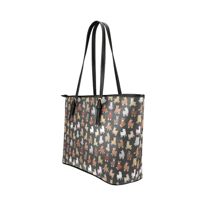 Alpaca Cute Design Themed Print Leather Tote Bag