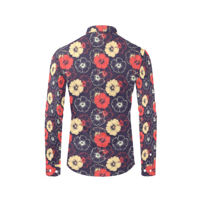 Tropical Flower Print Design LKS302 Men's Long Sleeve Dress Shirt