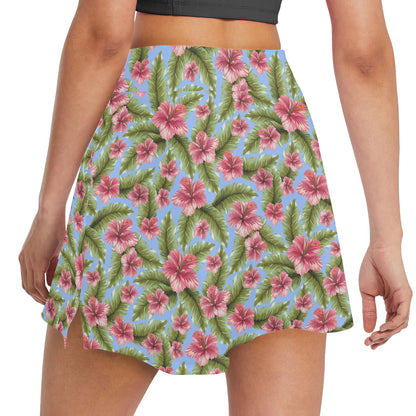 Tropical Flower Print Design LKS301 17" Golf & Pickleball Skort with Pockets