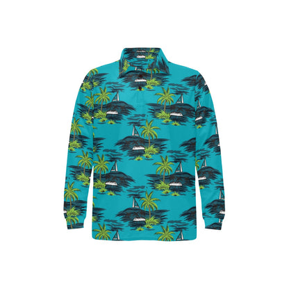 Pacific island Pattern Print Design A01 Long Sleeve Polo Shirt For Men's