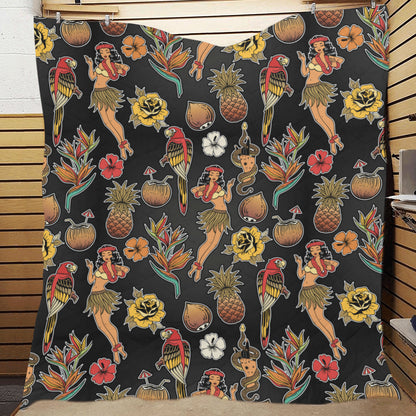 Hula Dancers Hawaiian Style Pattern Print Design 0 Premium Quilt