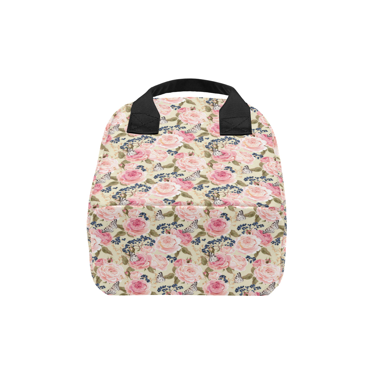 Floral Pink Butterfly Print Insulated Lunch Bag