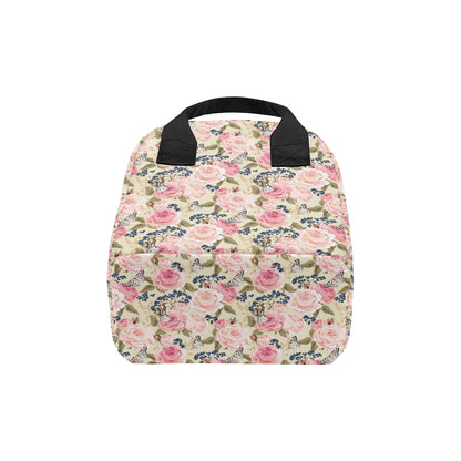 Floral Pink Butterfly Print Insulated Lunch Bag