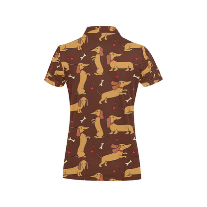 Dachshund Happy Print Pattern Women's Polo Shirt