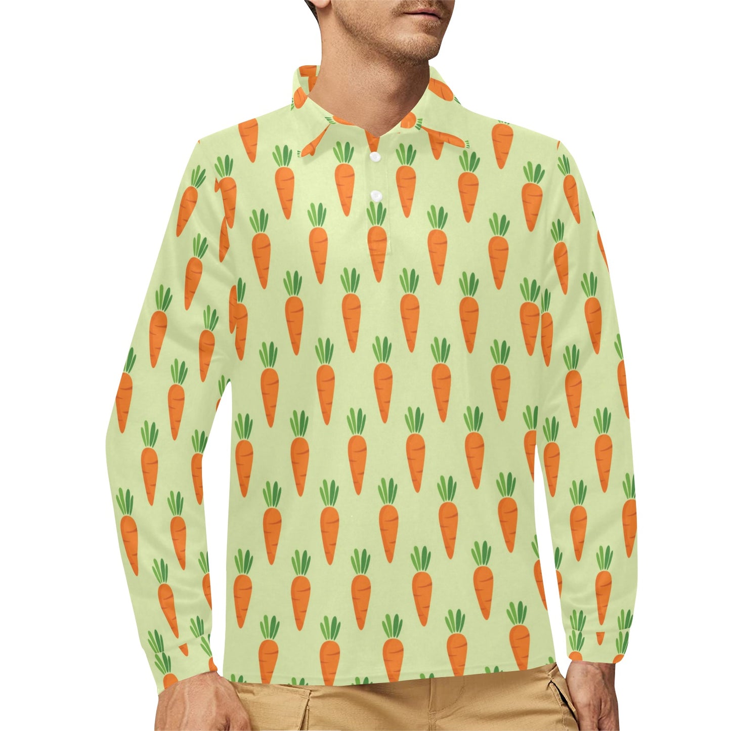 Carrot Pattern Print Design 02 Long Sleeve Polo Shirt For Men's