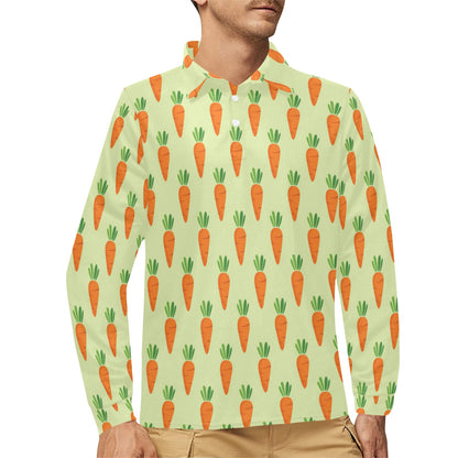 Carrot Pattern Print Design 02 Long Sleeve Polo Shirt For Men's
