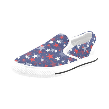 Star Print Design LKS304 White Slip Ons Canvas Women's Shoes